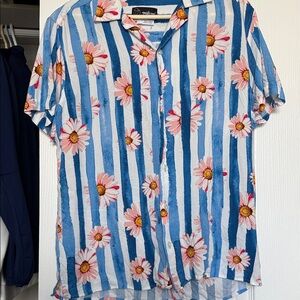 Blue & White Striped Daisy Button-Up Shirt